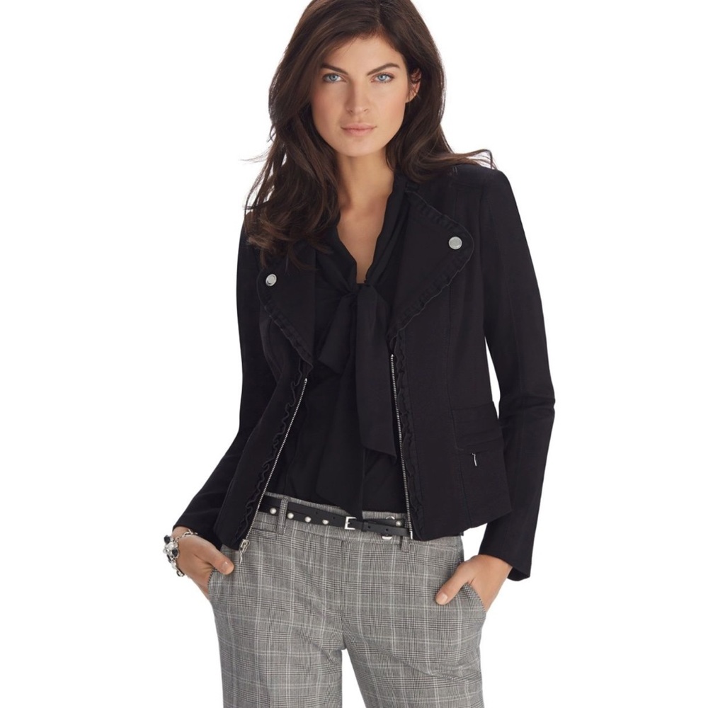 White House Black Market Ponte Ruffle Moto Jacket